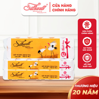 Giấy vệ sinh Silkwell Sếu không lõi 12 cuộn 4 lớp mềm mịn không tẩy trắng hàng chính hãng cao cấp