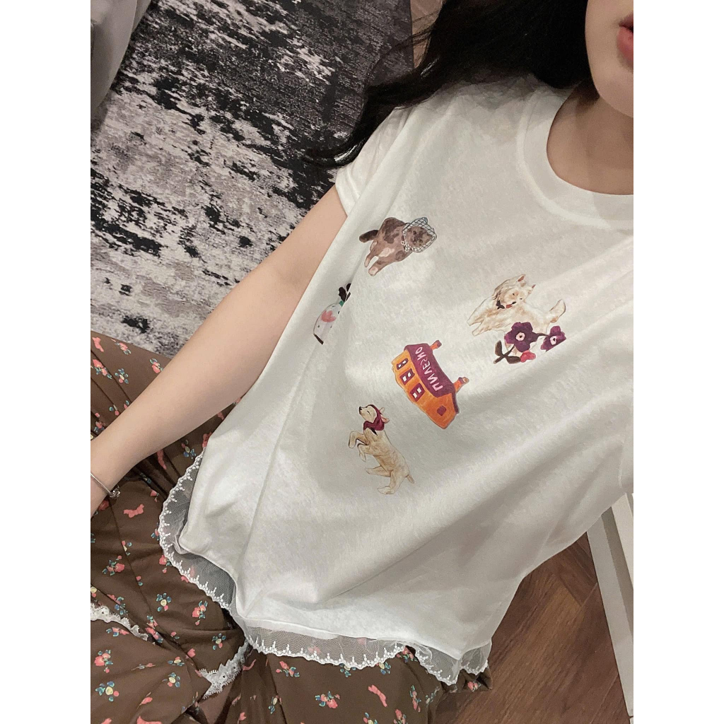 Set đồ nữ, đồ bộ nữ DONNA HCOM25347 áo viền bèo in hoạ tiết dễ thương mix quần suông hoa nhí xinh xắn