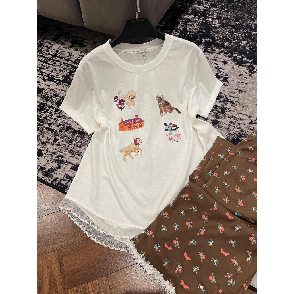 Set đồ nữ, đồ bộ nữ DONNA HCOM25347 áo viền bèo in hoạ tiết dễ thương mix quần suông hoa nhí xinh xắn
