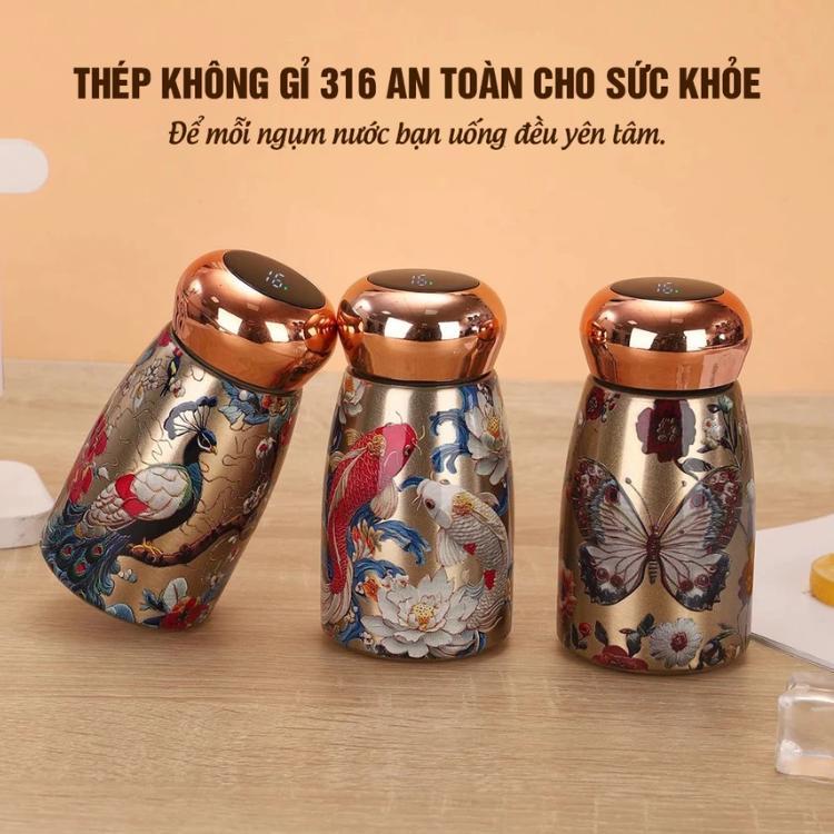 Bình cafe giữ nhiệt Inox 316 dung tích 230ml họa tiết 3D phong cách Trung Hoa huyền bí