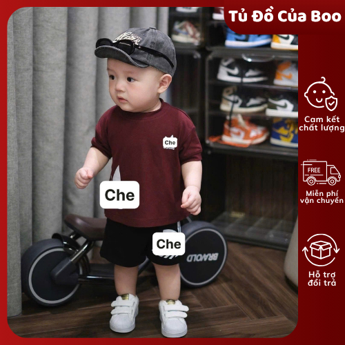 Set Áo Thun+Quần Short Bé Trai Gái Đỏ Đô,Bộ Bé Trai Cotton 7-15kg, Set Bộ Thể Thao Trẻ Em Mùa Hè A01