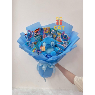 Bó hoa bánh kẹo màu xanh dương cho nam , bé trai , quà tặng sinh nhật, tốt nghiệp, hoa xanh dương ( gấu ngẫu nhiên )
