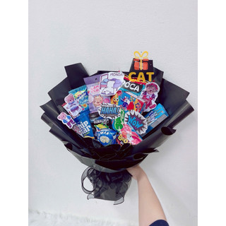 Bó hoa bánh kẹo màu xanh dương cho nam , bé trai , quà tặng sinh nhật, tốt nghiệp, hoa xanh dương ( gấu ngẫu nhiên )
