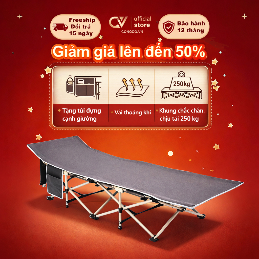 CONOCO Giường gấp xếp văn phòng 1m9/1m7 cao cấp vải Oxford thoáng khí có túi  chịu tải 150kg