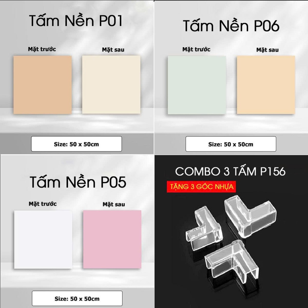 Tấm phông nền chụp ảnh sản phẩm, Hai mặt 2 màu - Kích thước 50x50cm - bền đẹp không ngấm nước, không nhăn (Tặng Kẹp góc) | BigBuy360 - bigbuy360.vn
