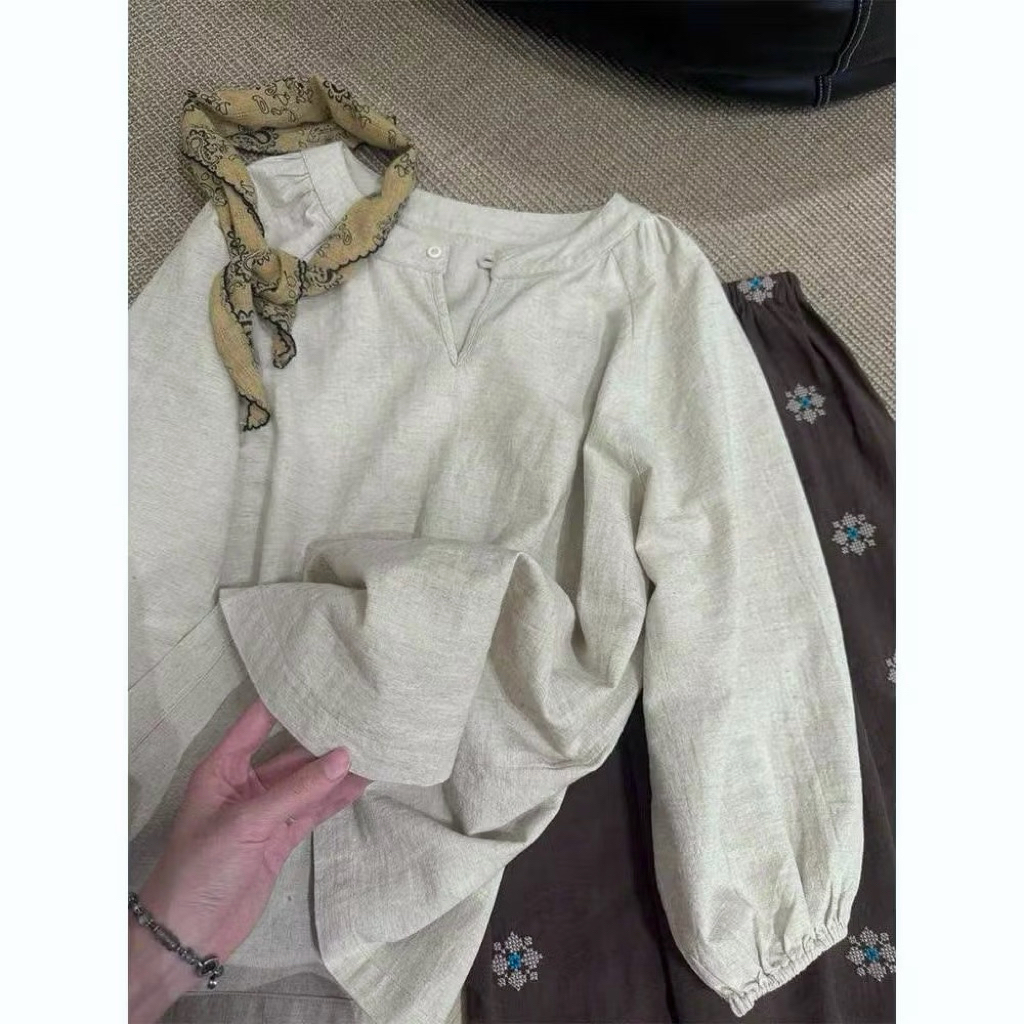 𝗔𝗻𝗱𝘆  - Áo Linen Bambo cổ tròn tay lỡ BEELY