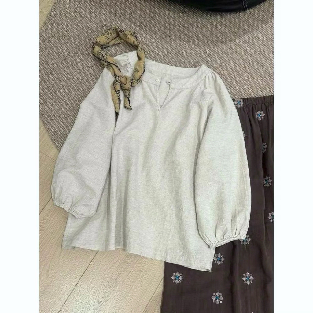 𝗔𝗻𝗱𝘆  - Áo Linen Bambo cổ tròn tay lỡ BEELY