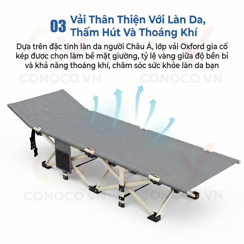 CONOCO Giường gấp xếp văn phòng 1m9/1m7 cao cấp vải Oxford thoáng khí có túi  chịu tải 150kg