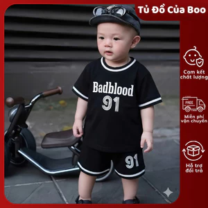 Set Áo Thun Quần Short BADBLOOD91 Đen,Bộ Bé Trai Coton Mát Mịn 7-15kg,Đồ Bé Trai Thể Thao Mùa Hè A18