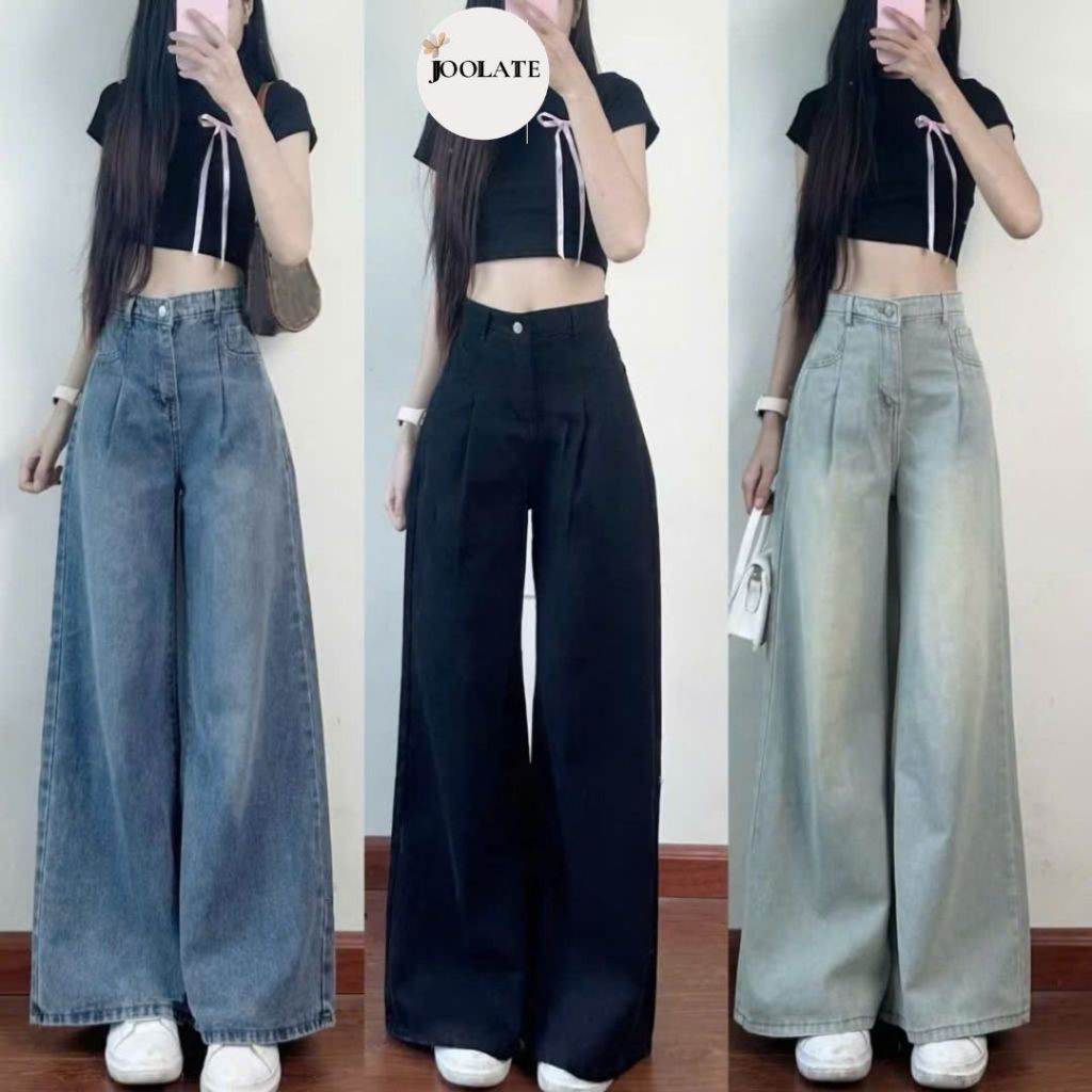 Quần Jean Bò Joolate Ống Xuông Rộng Xếp Ly Cạp Cao Tôn Dáng Đủ Màu -Quần Bò Ống Suông Unisex Đi Học Đi Làm