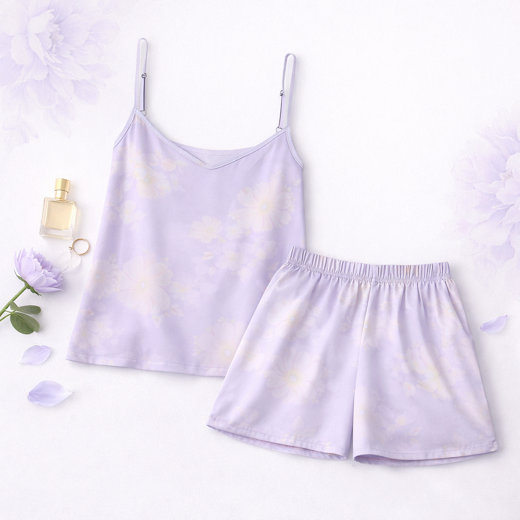 Set Lụa Nữ Hai Dây Hoa Pastel – Mềm Mịn, Thoáng Mát, Nhẹ thoái mãi
