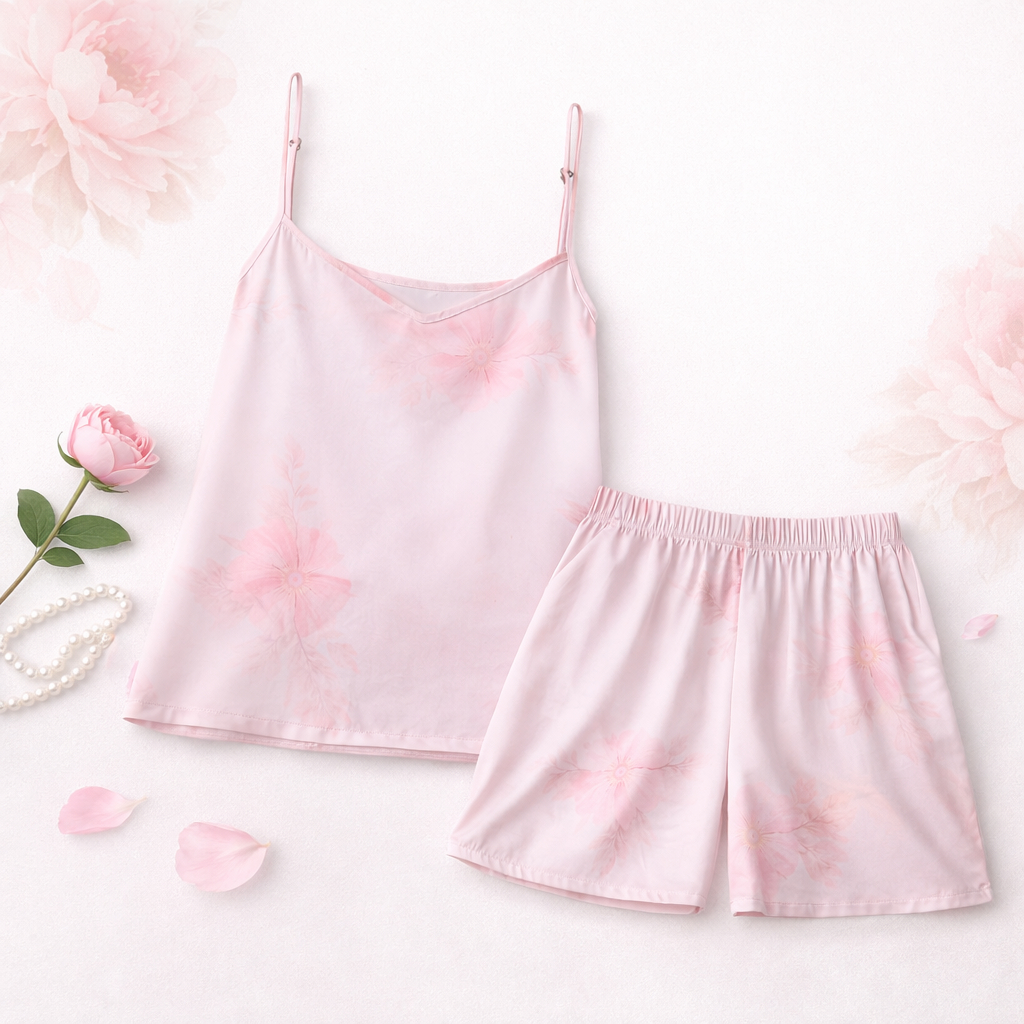 Set Lụa Nữ Hai Dây Hoa Pastel – Mềm Mịn, Thoáng Mát, Nhẹ thoái mãi