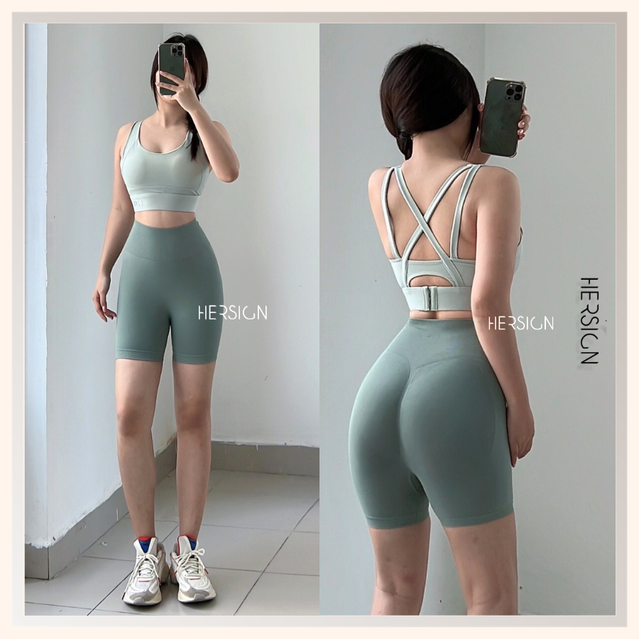 HERSIGN Set tập gym nữ đùi Bộ đồ tập yoga nữ mùa hè Áo bra quần short SMIXB10N20C BST HERSIGN BARE FORM