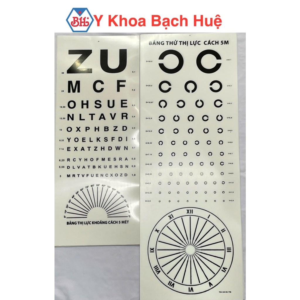 Bảng đo thị lực chữ C / chữ ZU khoảng cách 5m. Bảng chữ  kiểm tra thị lực ZU / C chất liệu nhựa chữ rõ nét