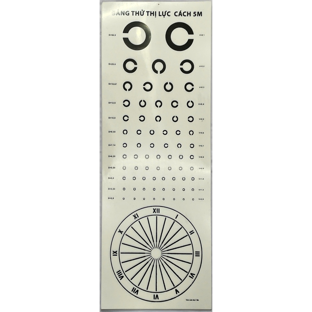 Bảng đo thị lực chữ C / chữ ZU khoảng cách 5m. Bảng chữ  kiểm tra thị lực ZU / C chất liệu nhựa chữ rõ nét