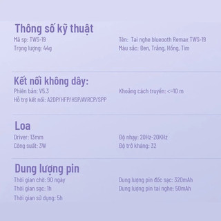 Tai Nghe Bluetooth TWS-19 Remax Có Mic Thoại, Cảm Ứng, Pin Dùng 5h, Bảo Hành 2 Năm