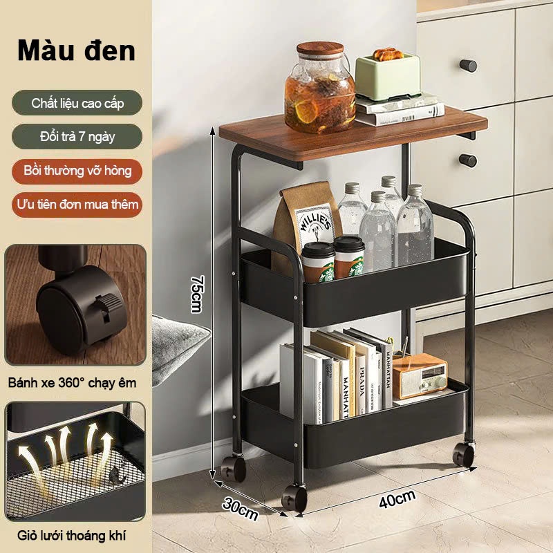 Kệ để đồ 3 tầng FOREST HOME đa năng có bánh xe tiên lợi, khung thép carbon chắc chắn, thiết kế hiện đại