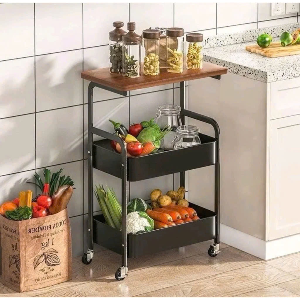 Kệ để đồ 3 tầng FOREST HOME đa năng có bánh xe tiên lợi, khung thép carbon chắc chắn, thiết kế hiện đại