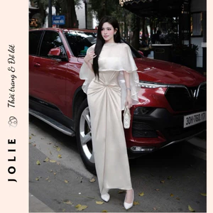 Váy lụa dài dự tiệc phối choàng voan tơ đính đá eo sang trọng quý phái JOLIE