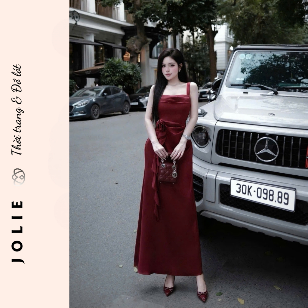 Váy hai dây lụa tiểu thư dự tiệc sang chảnh Jolie