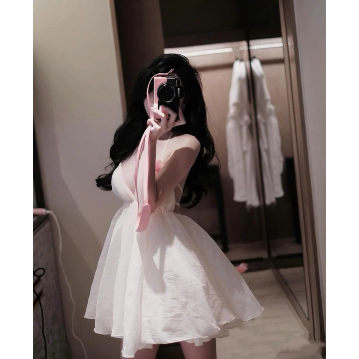 Váy trắng hai dây dáng xoè tiểu thư, váy baby doll xòe nhẹ chất voan mềm, váy nữ đi biển, du lịch đi tiệc sang chảnh