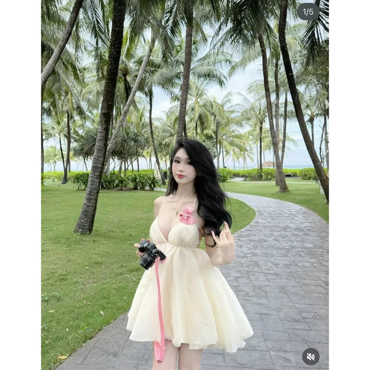 Váy trắng hai dây dáng xoè tiểu thư, váy baby doll xòe nhẹ chất voan mềm, váy nữ đi biển, du lịch đi tiệc sang chảnh