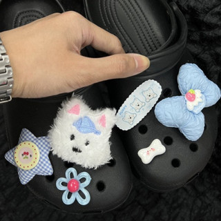 Set 7 Sticker, Charm 3D chủ đề Cún xanh/Cún hồng DIY Mita gắn Dép Sục,Cá Sấu JB-351/JB-352