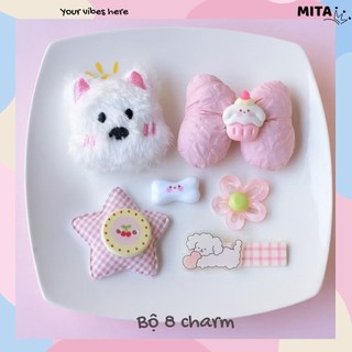 Set 7 Sticker, Charm 3D chủ đề Cún xanh/Cún hồng DIY Mita gắn Dép Sục,Cá Sấu JB-351/JB-352