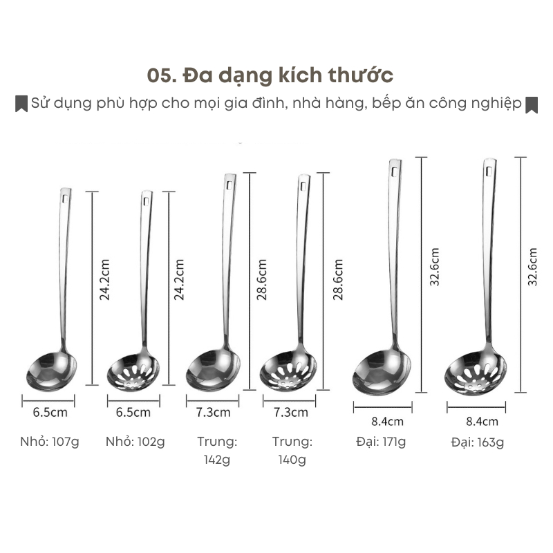Bộ Muôi Múc Canh & Muôi Thủng Ăn Lẩu Inox Cao Cấp – Nhiều Kích Thước – Dùng Cho Gia Đình, Nhà Hàng | 041