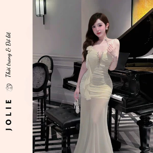 Váy xẻ ngực kim tuyến dự tiệc sang trọng nổi bật Jolie