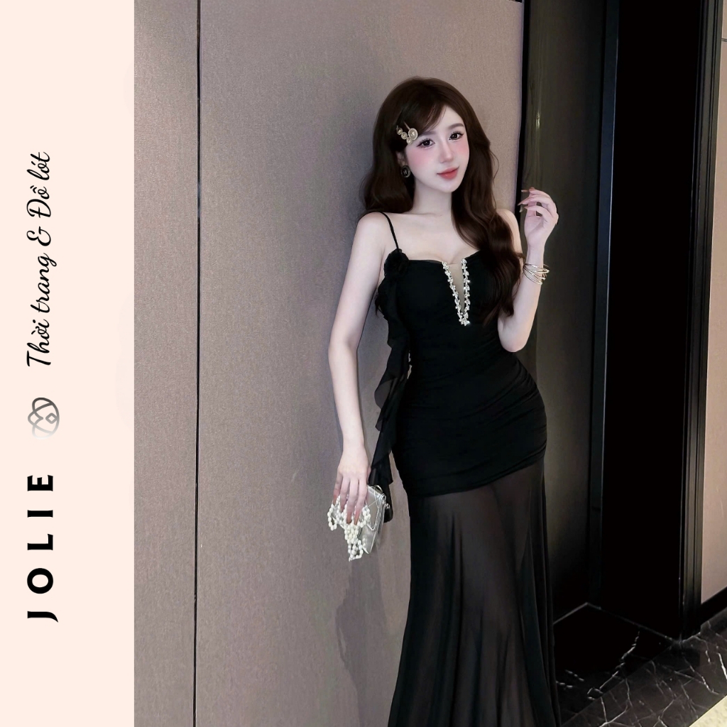 Váy xẻ ngực kim tuyến dự tiệc sang trọng nổi bật Jolie