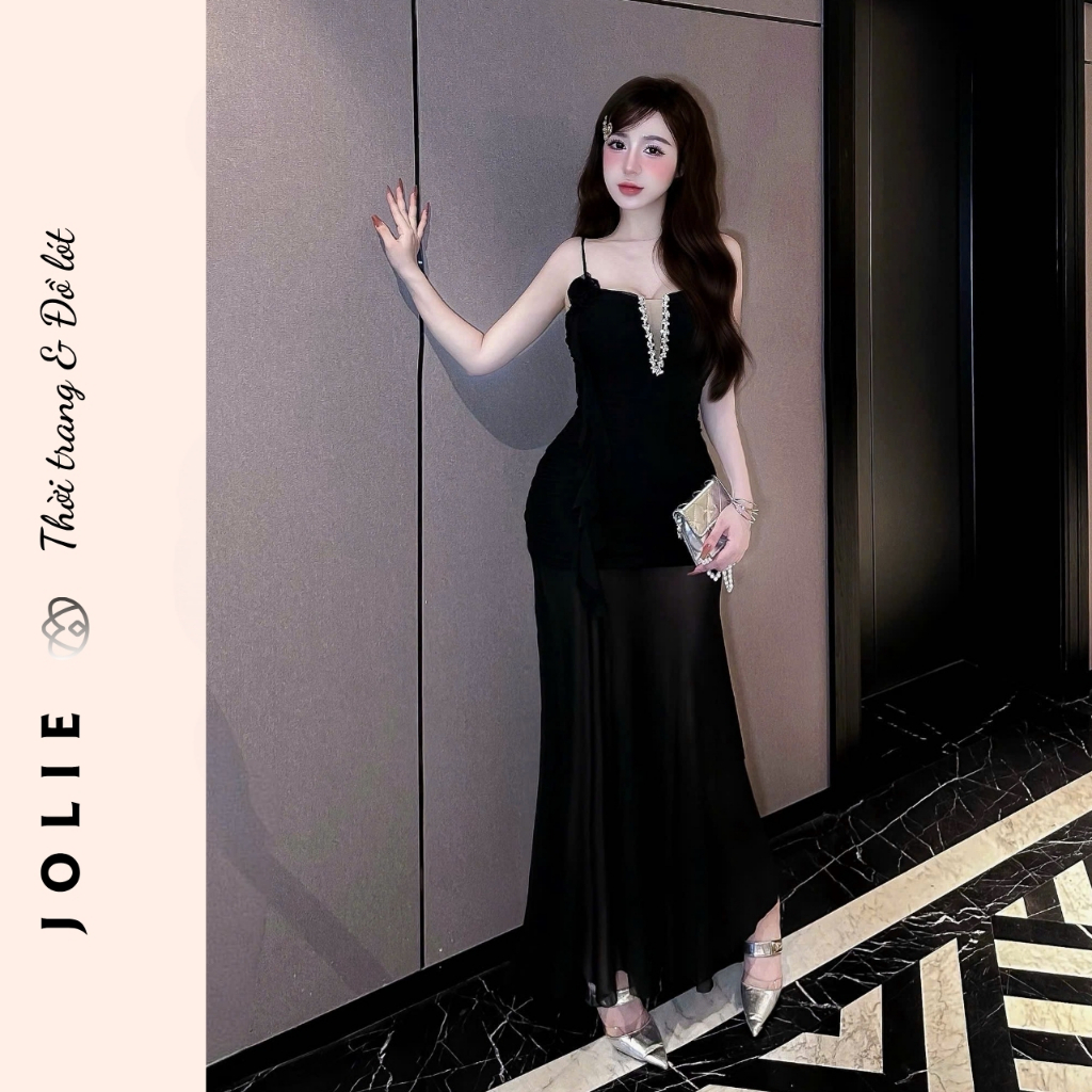 Váy xẻ ngực kim tuyến dự tiệc sang trọng nổi bật Jolie