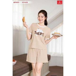 6BFN05 Bộ đồ nữ tăm lạnh Cardina áo tay cộc cổ tròn phối viền quần đùi co giãn mát mặc nhà 6BFN05
