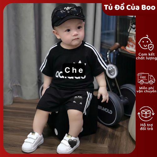 Set Bé Trai Thể Thao Da.s Đen, Bộ Áo Quần Bé Trai Cotton Mềm Mát Cho Bé 7-15kg, Đồ Bé Trai Mùa Hè A08