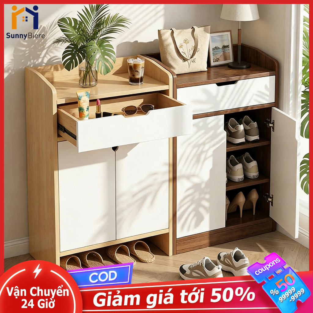 [Sẵn Hàng] Tủ Giày Decor SUNNY 2 Cánh Có Ngăn Kéo - Tủ Kệ Để Giày Hiện Đại Giảm 50%