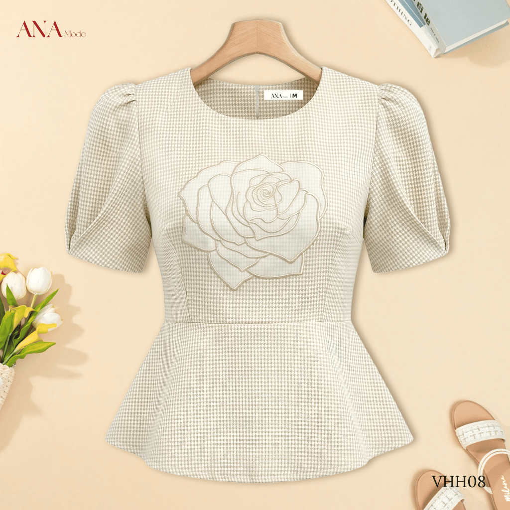 Áo Kiểu Thêu Hoa Trung Niên ANA Mode Chất Liệu Dệt Quý Phái Đi Tiệc Quà Tặng Mẹ AK25VHH08