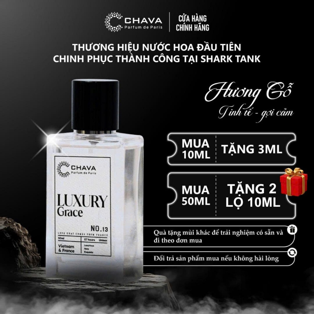 Nước Hoa Unisex LUXURY GRACE CHAVA, Phong Cách Xịt, Hương Gỗ Ấm Áp, Nhẹ Nhàng & Tinh Tế, Thanh Lịch