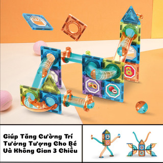 Bộ Đồ Chơi Lắp Ghép Từ Tính Magnetic Block Với 42-132 Chi Tiết Tặng Kèm Sticker - Đồ Chơi Xếp Hình Nam Châm Cho Bé Từ 3+