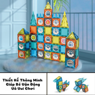 Bộ Đồ Chơi Lắp Ghép Từ Tính Magnetic Block Với 42-132 Chi Tiết Tặng Kèm Sticker - Đồ Chơi Xếp Hình Nam Châm Cho Bé Từ 3+