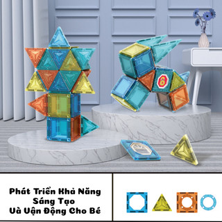 Bộ Đồ Chơi Lắp Ghép Từ Tính Magnetic Block Với 42-132 Chi Tiết Tặng Kèm Sticker - Đồ Chơi Xếp Hình Nam Châm Cho Bé Từ 3+