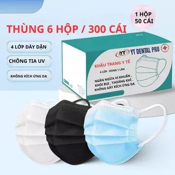 Thùng 300 chiếc ( 6 hộp ) khẩu trang Y TẾ 4 lớp NGƯỜI LỚN DENTAL MASK chính hãng 4 lớp dày dặn chống bụi và tia UV