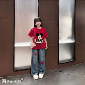 Set đồ bé gái áo thun in hình kèm quần jean suông bé gái phong cách năng động cá tính dễ thương cho mẹ và bé 13-56kg