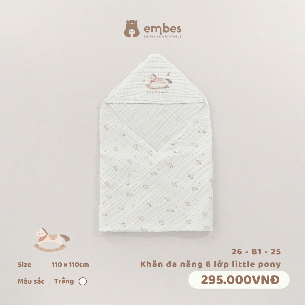Khăn Đa Năng Embes, Khăn Đa Năng 6 Lớp In Họa Tiết Sợi Bamboo Kháng Khuẩn Thấm Hút Cho Bé (110X110)