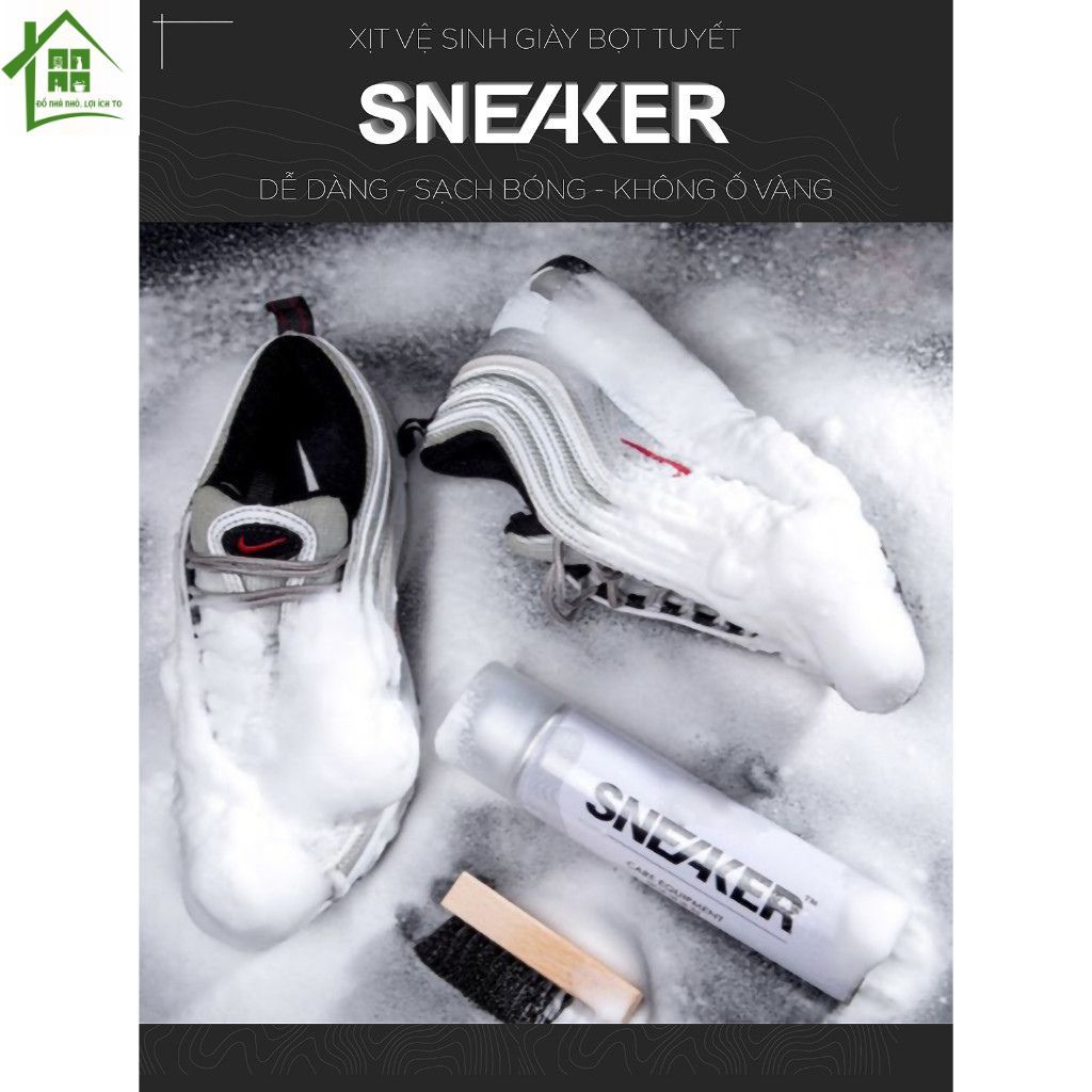 Chai xịt vệ sinh giày Sneaker 300ml bọt tuyết, bình sịt làm sạch giầy cao cấp, lọ dung dịch giặt khô