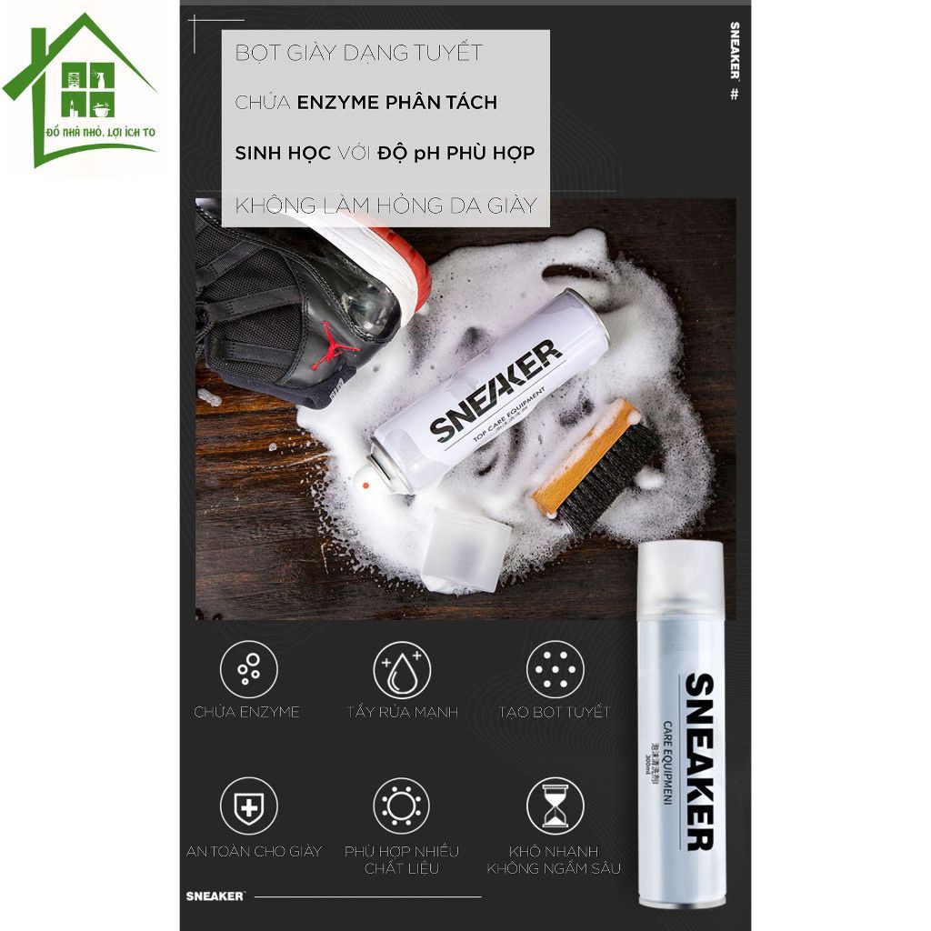 Chai xịt vệ sinh giày Sneaker 300ml bọt tuyết, bình sịt làm sạch giầy cao cấp, lọ dung dịch giặt khô