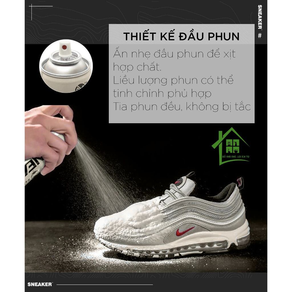 Chai xịt vệ sinh giày Sneaker 300ml bọt tuyết, bình sịt làm sạch giầy cao cấp, lọ dung dịch giặt khô