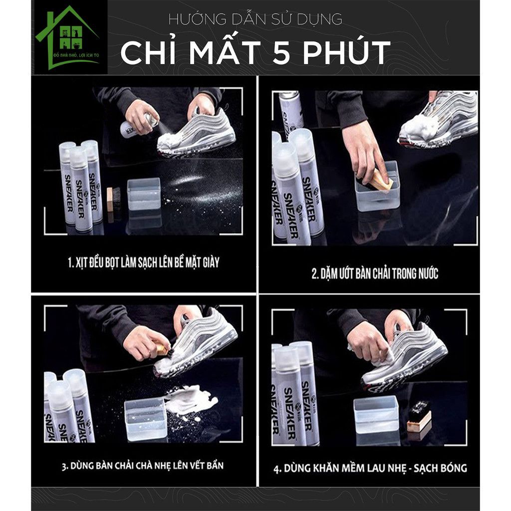 Chai xịt vệ sinh giày Sneaker 300ml bọt tuyết, bình sịt làm sạch giầy cao cấp, lọ dung dịch giặt khô