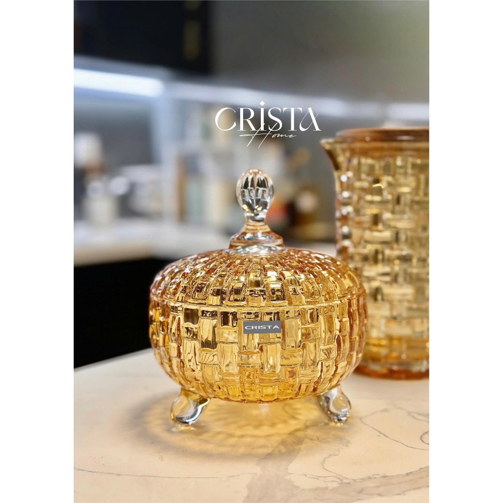 Bộ Cốc Bình Hũ Thủy Tinh Vàng Mật Ong Chính Hãng Crista Home Việt Nam 280ml 350ml Bình 1L Lọ Hoa Hũ Mứt 3 Chân_ sỉ SLL