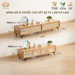 Kệ tivi phòng khách cửa lùa 1m2 1m6, Tủ tivi phòng khách gỗ tre cửa trượt giả mây tre đan cổ điển màu nâu và vàng — ảnh 2