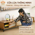 Kệ tivi phòng khách cửa lùa 1m2 1m6, Tủ tivi phòng khách gỗ tre cửa trượt giả mây tre đan cổ điển màu nâu và vàng — ảnh 3